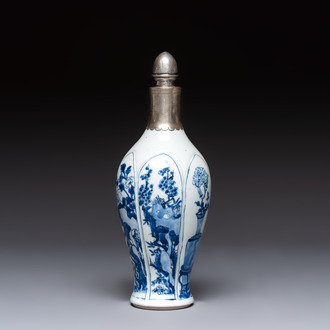 A Chinese blue and white silver-mounted bottle vase, Chenghua mark, Kangxi