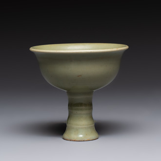 A Chinese Longquan celadon stem cup, Yuan/Ming