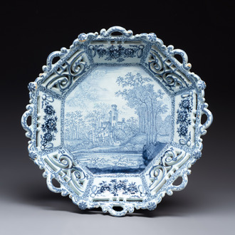 A fine and large blue and white Dutch Delft 'Frederic van Frytom-style' reticulated basket, 17th C.