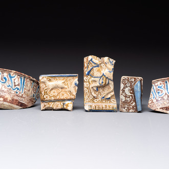 A study collection of five lustre-glazed Kashan fragments, Persia, 12/14th C.