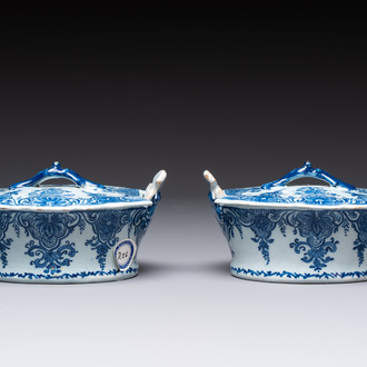 A pair of blue and white Dutch Delft butter tubs and covers, 18th C.