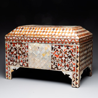 A rare and fine Ottoman mother-of-pearl and tortoiseshell-inlaid casket, 18/19th C.