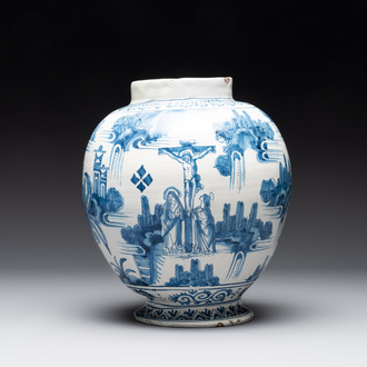 A very early Dutch Delftware jar depicting the life of Christ, 2nd quarter 17th C.