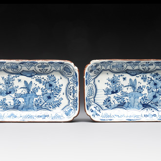 A pair of rectangular blue and white Dutch Delft 'dragonfly' trays, 18th C.