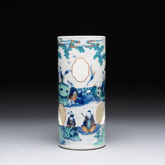 A Chinese doucai 'Eight Immortals' openworked hat stand, Kangxi mark, 19th C.