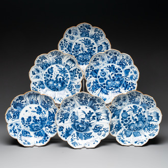 Six Chinese blue and white 'lotus' plates, Kangxi