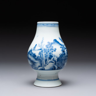 A Chinese blue and white 'mountainous landscape' vase, Yongzheng mark and of the period