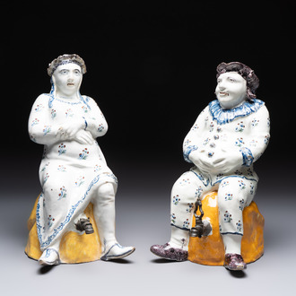 A pair of polychrome Brussels faience table fountains, 18th C.