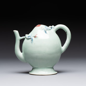A Chinese copper-red and blue celadon-ground peach-shaped 'cadogan' ewer, Qianlong/Jiaqing