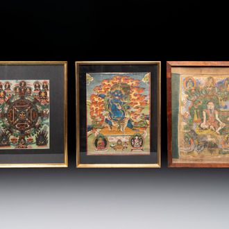 Three Tibetan thangkas, 19/20th C.