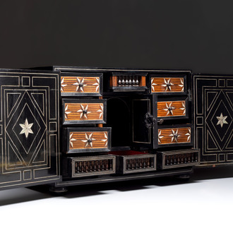 A fine ebony-veneered bone-inlaid cabinet, probably Italy, 19th C.