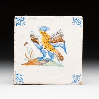 A polychrome Dutch Delft 'bird of prey' tile, 17th C.
