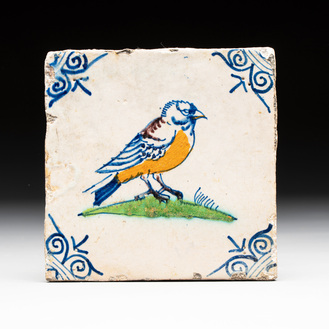 A polychrome Dutch Delft 'bird' tile after Adriaen Collaert, 1st half 17th C.