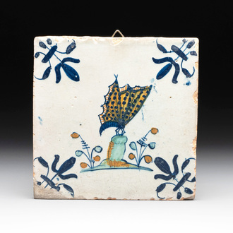A polychrome Dutch Delft 'butterfly' tile, 17th C.