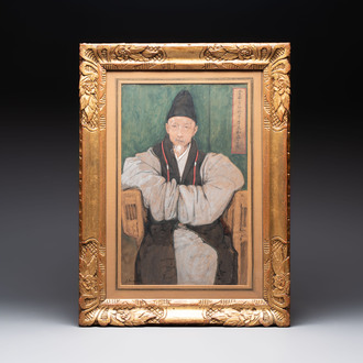 Jean Bouchaud (1891-1977): 'Abbot Monk Liao Ran 了然 of Qiongzhu Temple 筇竹寺', signed and dated 1925