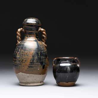 A Chinese brown-glazed vase and a black-glazed jar, Song/Ming