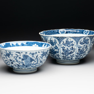 A Chinese blue and white 'floral 'bowl and an 'aquatic animals' bowl, Kangxi
