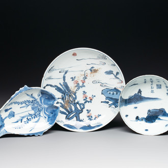 Three Chinese blue, white and copper-red ko-sometsuke wares for the Japanese market, Tianqi