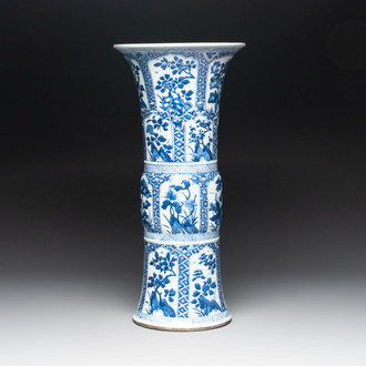A Chinese blue and white 'gu' vase with floral design, Kangxi