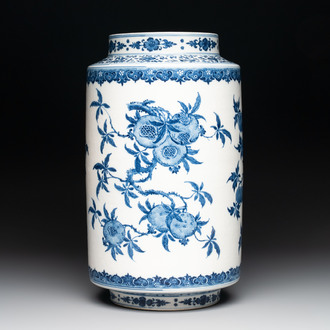 A large Chinese blue and white 'sanduo' albarello-shaped vase, Qianlong