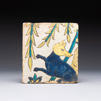 A Safavid cuerda seca pottery tile, Persia, 17th C.