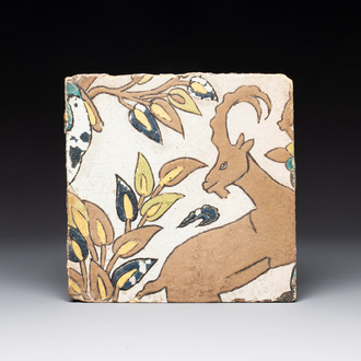 A Safavid cuerda seca pottery tile, Persia, 17th C.