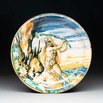 An Italian maiolica plate istoriato 'Hercules & Lichas', Urbino, 16th C.