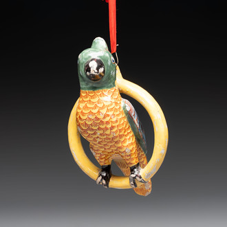 A polychrome Dutch Delft parrot, 19th C.