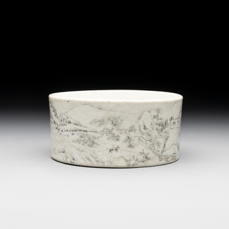 A Chinese grisaille 'mountainous river landscape' brush washer, 19/20th C.