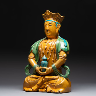 A large Chinese sancai-glazed Buddha, possibly from the Chengde Palace, Qianlong