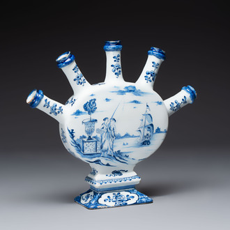 A fine and unusual blue and white Dutch Delft tulip vase, 18th C.