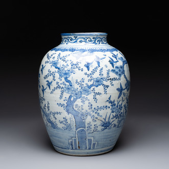 A large Chinese blue and white 'Three Friends of Winter' vase, Jiajing