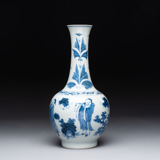 A Chinese blue and white 'immortals' bottle vase, Transitional period