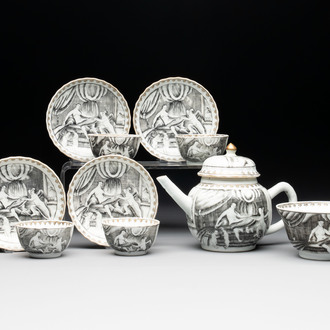 A rare Chinese gilt-decorated grisaille 'Danae and Cupid' 10-piece service, Qianlong