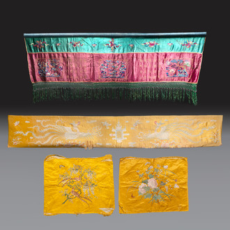 Four Chinese or Vietnamese embroidered silk panels, 19th C.