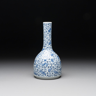A Chinese blue and white 'lotus scroll' bottle vase, Yongzheng mark, 19/20th C.