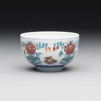 A Chinese doucai 'mandarin ducks' bowl, Chenghua mark, probably Qing