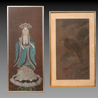 Follower of Yun Shouping 恽寿平 (1633-1690): 'Eagle', dated 1819, and a Chinese school painting of 'Bodhisattva', 20th C.