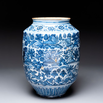 A large blue and white Italian maiolica albarello, Savona, 2nd half 17th C.