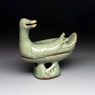 A Chinese Longquan celadon duck-form censer, Ming