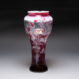 Émile Gallé (1846-1904): A large cameo glass vase with floral design, signed, ca. 1900