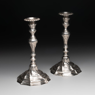 A pair of silver candlesticks, Ghent, dated 1782