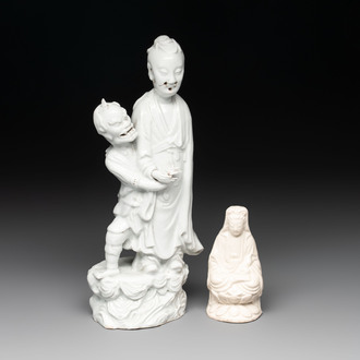 A Chinese Dehua blanc de Chine 'Kuixing' group and a Guanyin, 19th C.