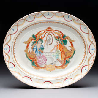 A Chinese famille rose gilt-decorated 'European subject' charger, 20th C.