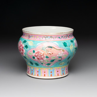 A Chinese famille rose turquoise-ground bowl for the Straits or Peranakan market, 19th C.