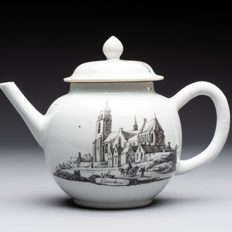 A Chinese grisaille 'Scheveningen, Workum and Voorschoote' teapot, Qianlong