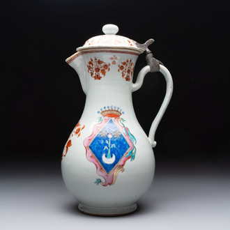 A massive Chinese famille rose armorial ewer with the arms of Faverolles for the French market, Qianlong, ca. 1765