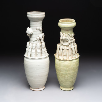Two Chinese qingbai-glazed urns with applied design, Song