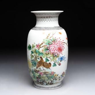 A Chinese famille rose 'birds among flowering branches' vase, Qianlong mark, Republic