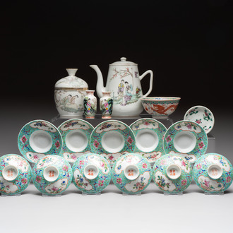 A group of 17 Chinese famille rose wares, Guangxu, Jiangxi Chupin 江西出品, Xu Fumao 徐福茂 marks, 19/20th C.
